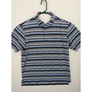 Peter Millar Summer Comfort Striped Blue Performance Golf Polo Shirt Men's L